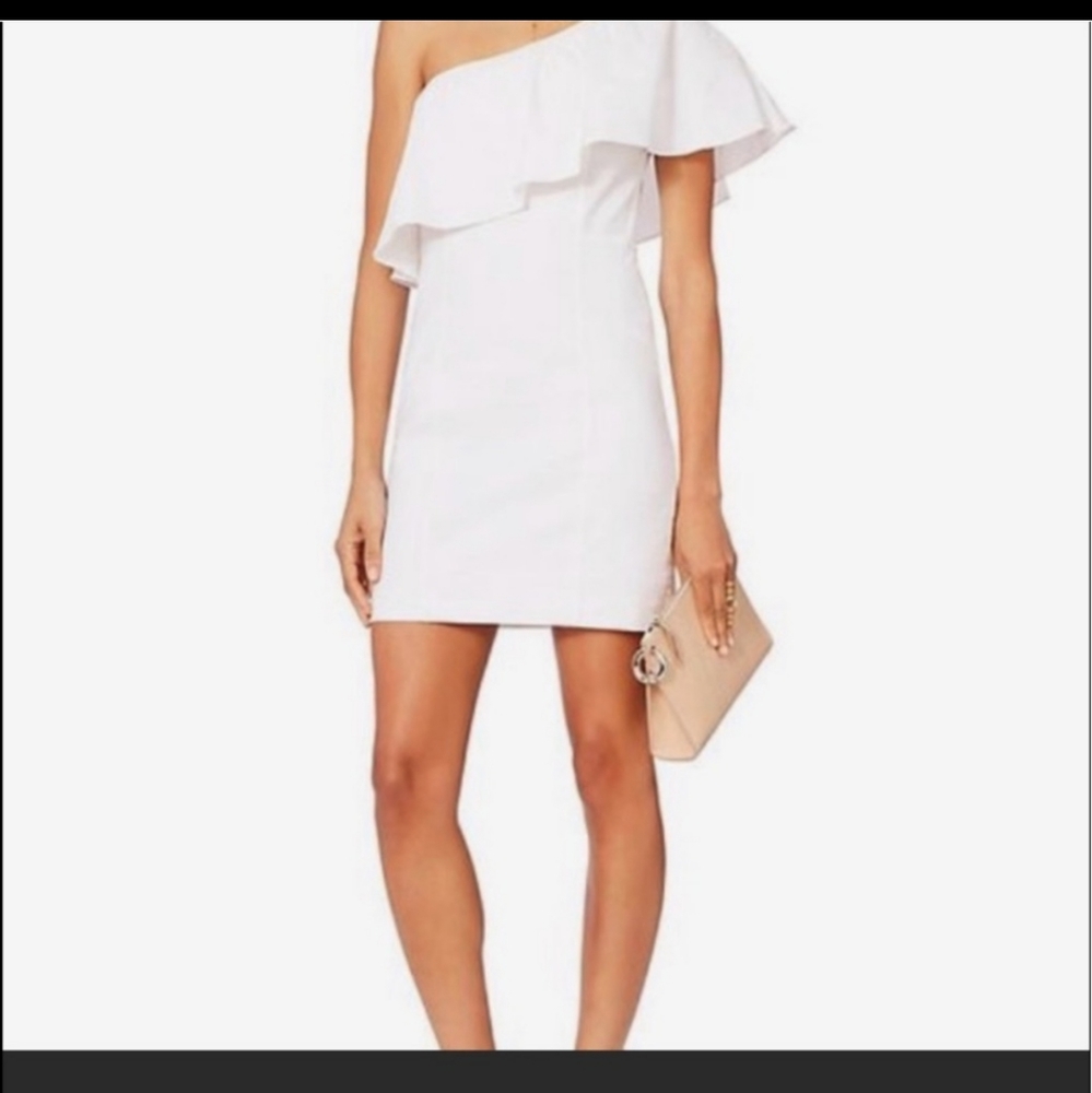 ALC Women's White Evan One Shoulder Ruffle Mini Dress Sz 2